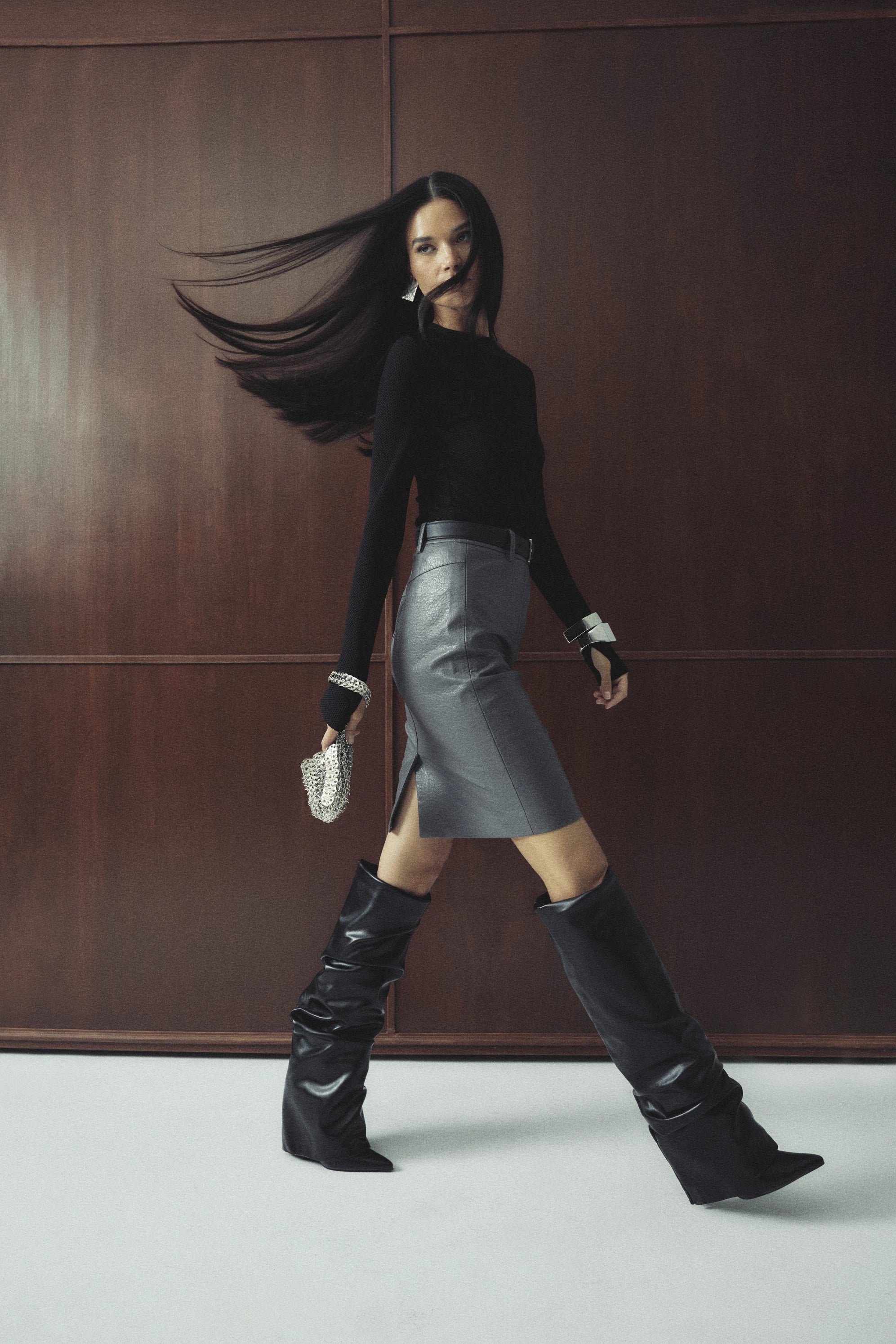 Lure Mesh Top - Mossman | Black Textured Long Sleeve Fitted Tee | Image 2