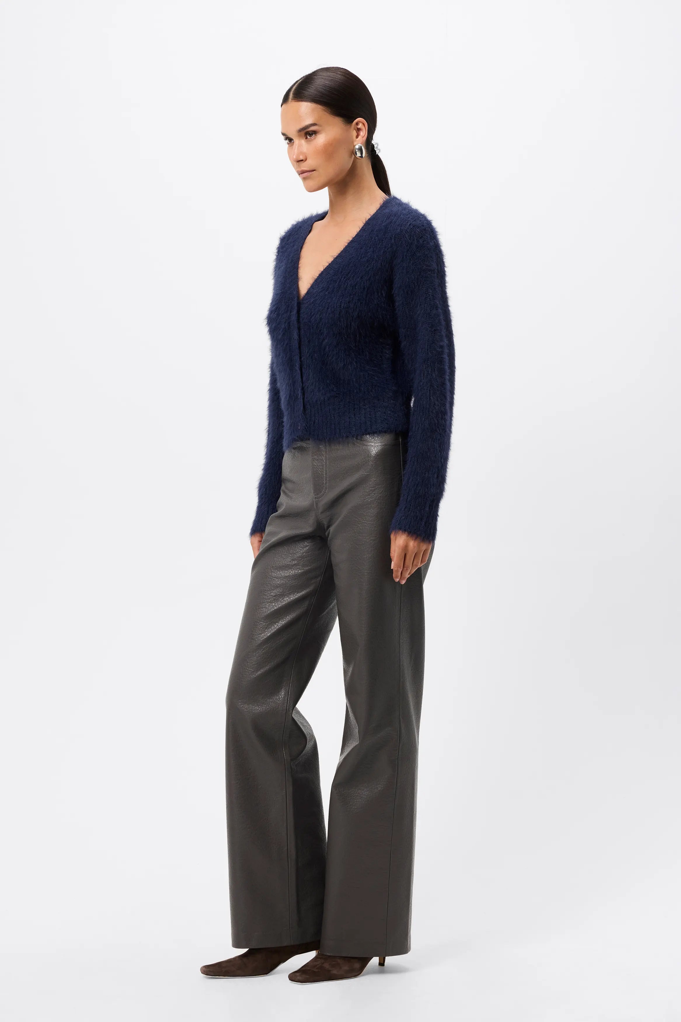 Addison Cardigan - Mossman | Navy Soft Fluffy Fuzzy Knit Top | Image 6