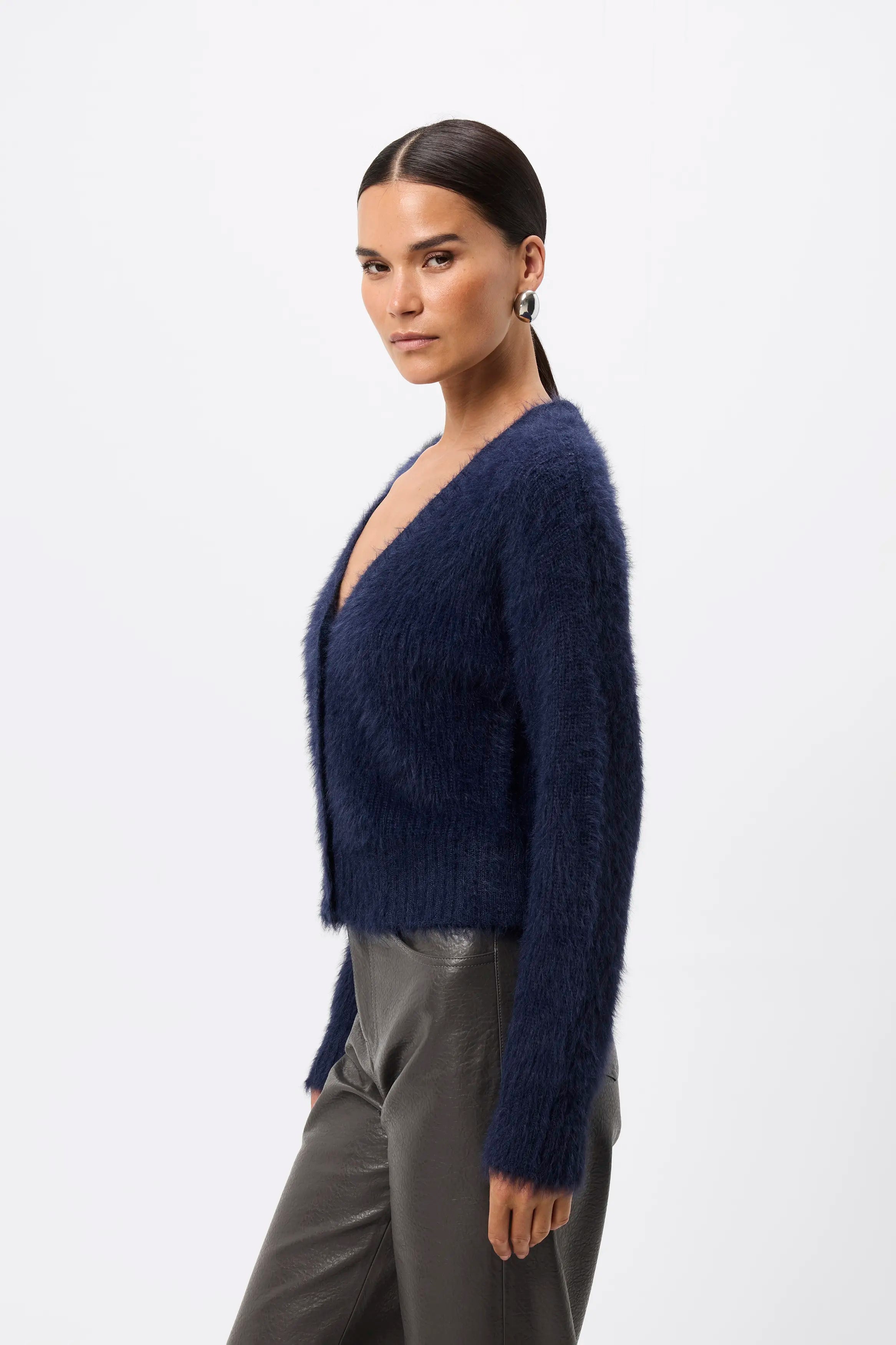 Addison Cardigan - Mossman | Navy Soft Fluffy Fuzzy Knit Top | Image 5