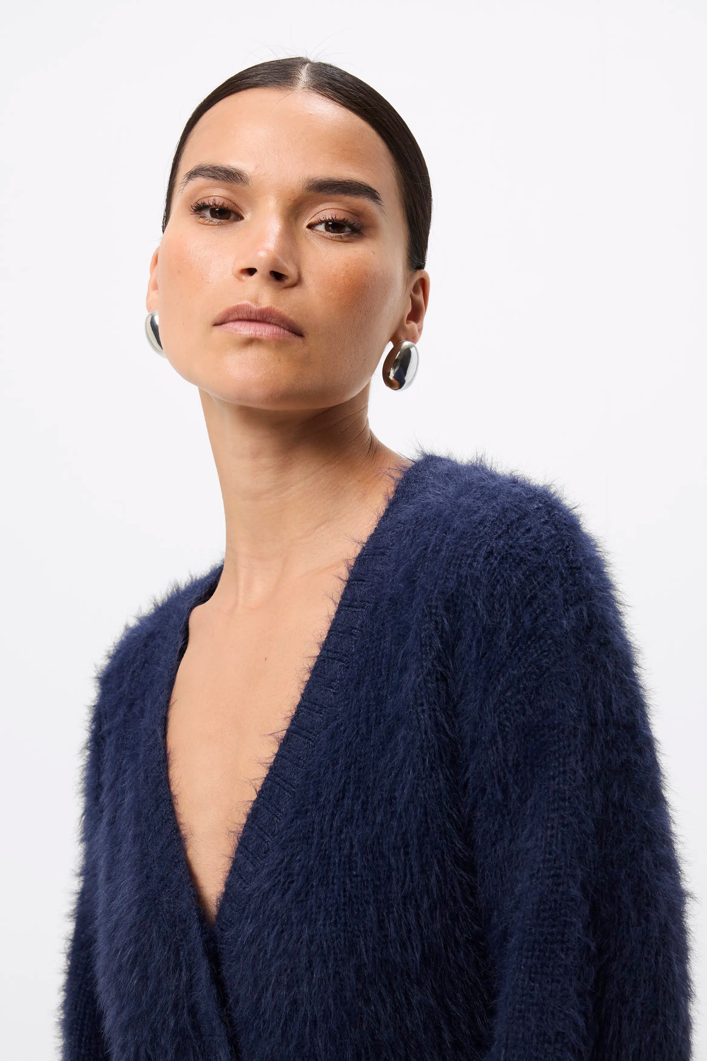 Addison Cardigan - Mossman | Navy Soft Fluffy Fuzzy Knit Top | Image 3
