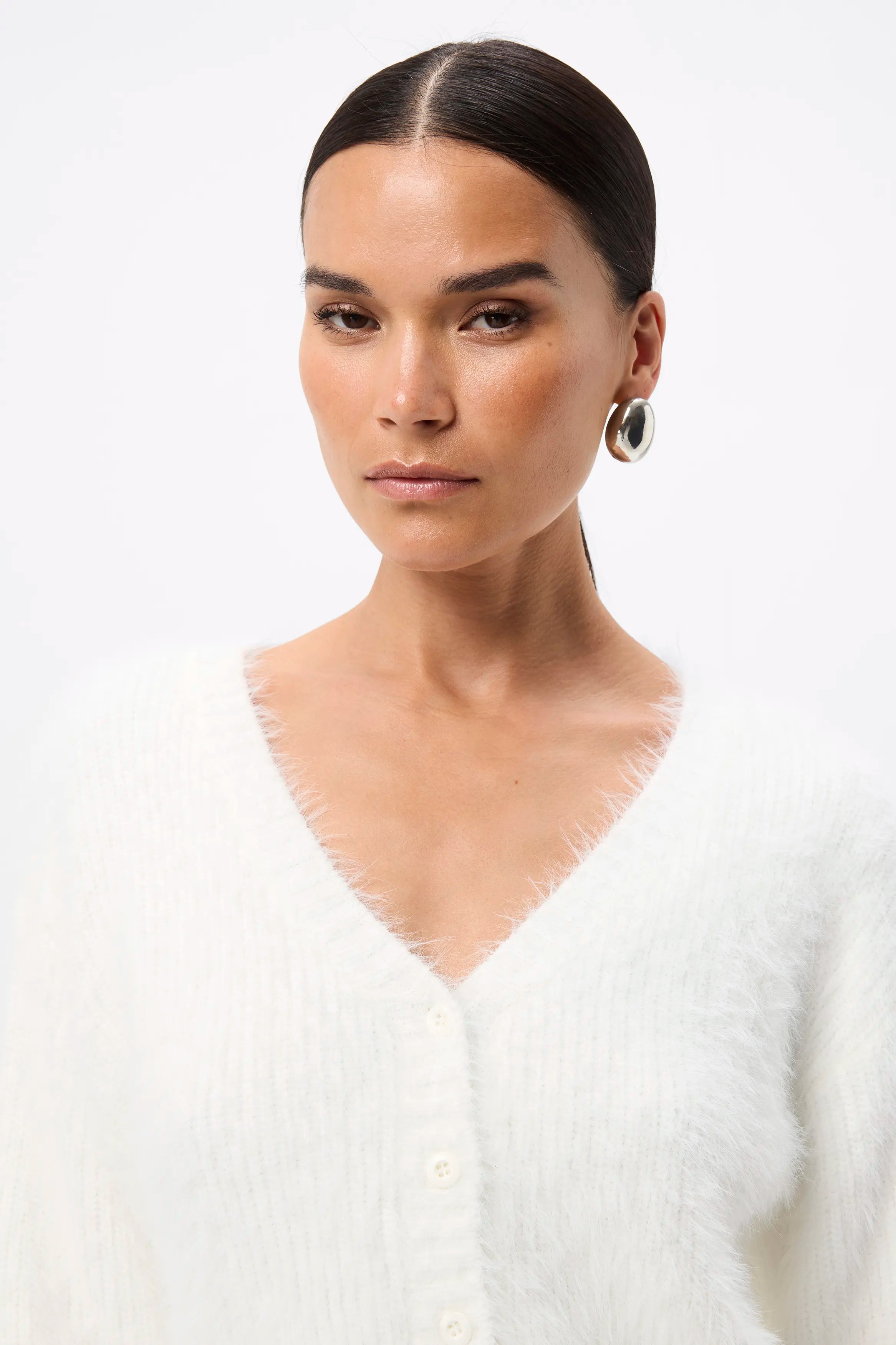 Addison Cardigan - Mossman | White Soft Fluffy Fuzzy Knit Top | Image 5