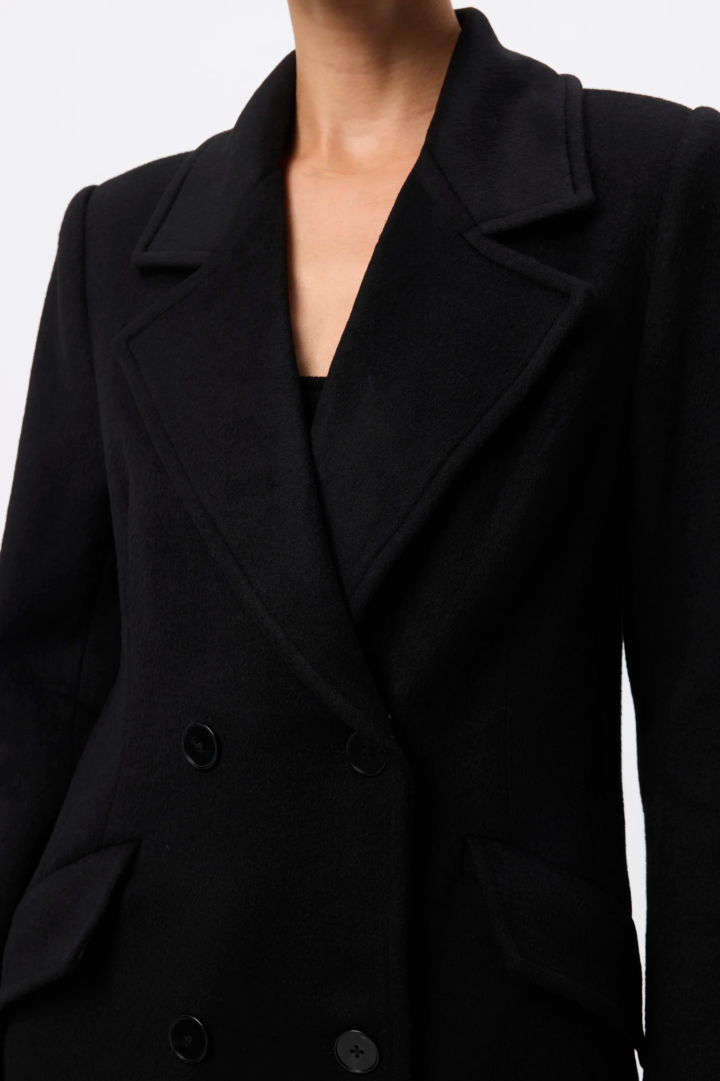 Andrea Coat - Mossman | Black Faux Fur Collar Longline Overcoat | Image 3