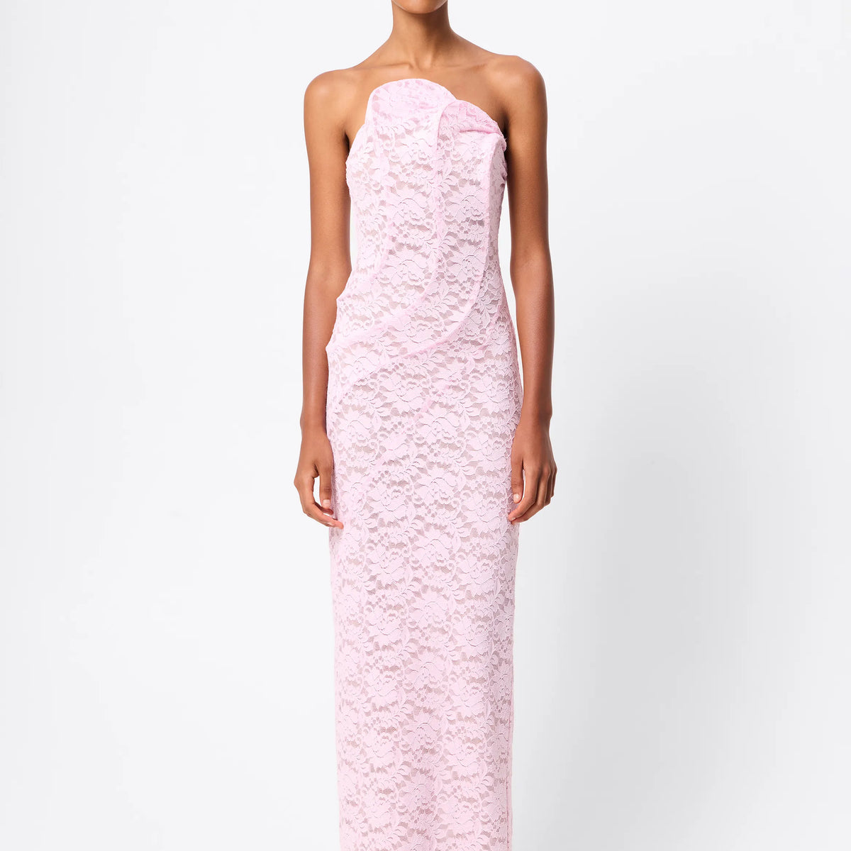 Lucia Maxi Dress - Mossman | Pink Strapless Lace Maxi