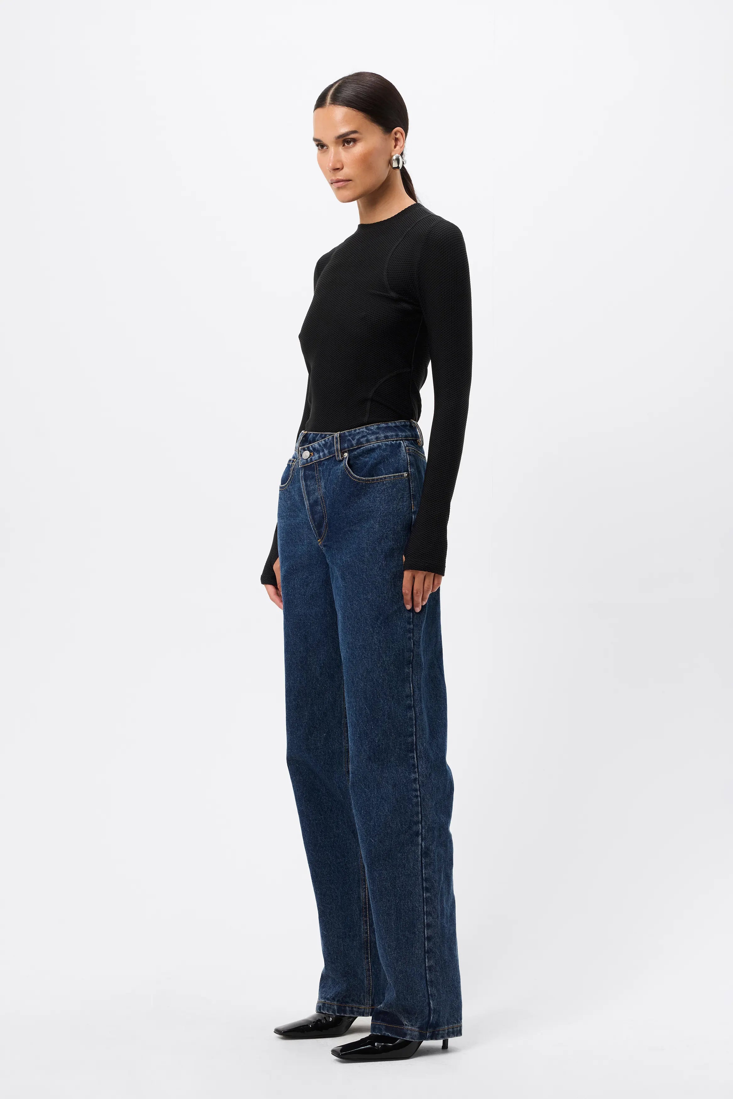 Lure Mesh Top - Mossman | Black Textured Long Sleeve Fitted Tee | Image 5