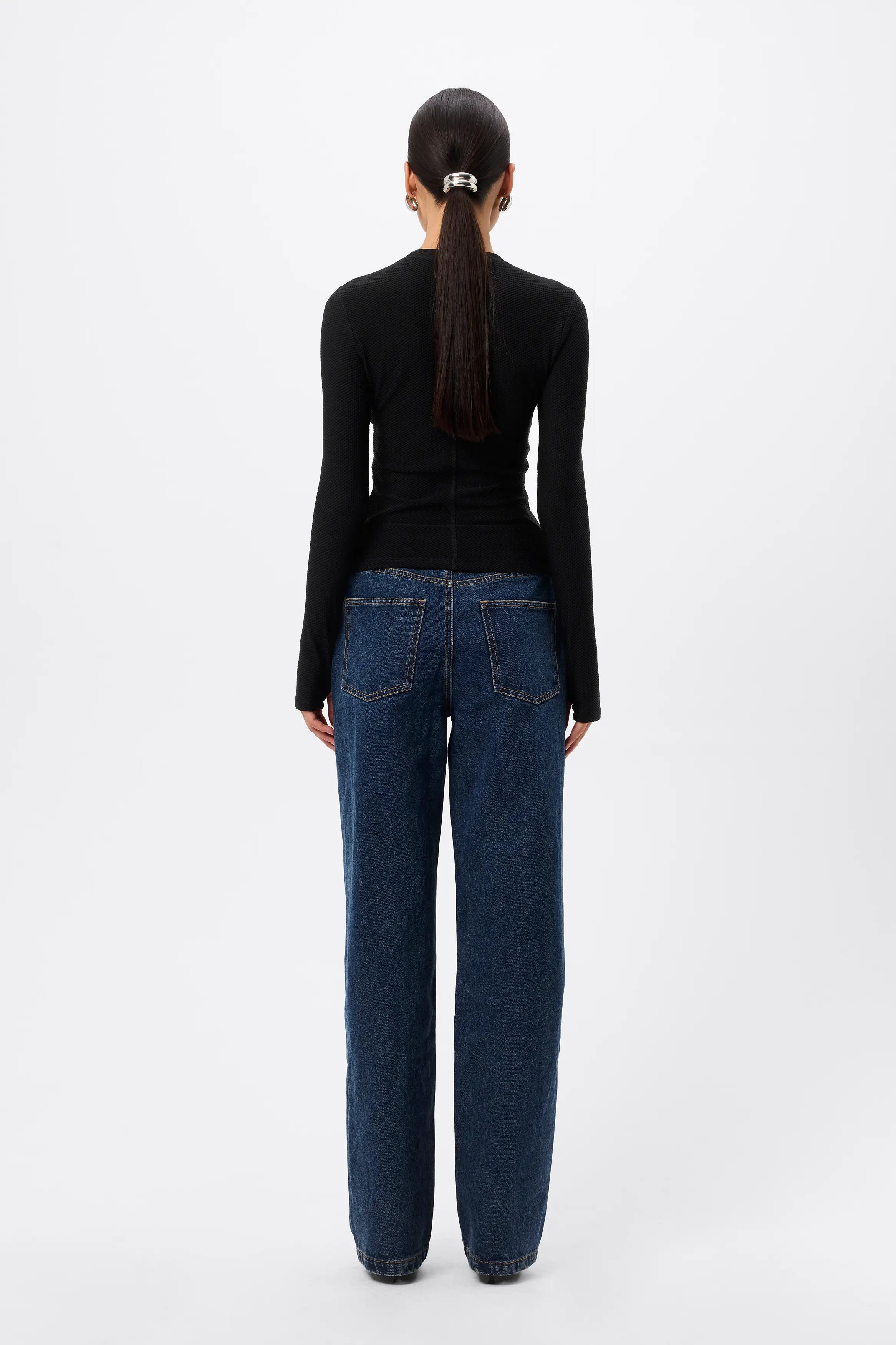 Lure Mesh Top - Mossman | Black Textured Long Sleeve Fitted Tee | Image 9