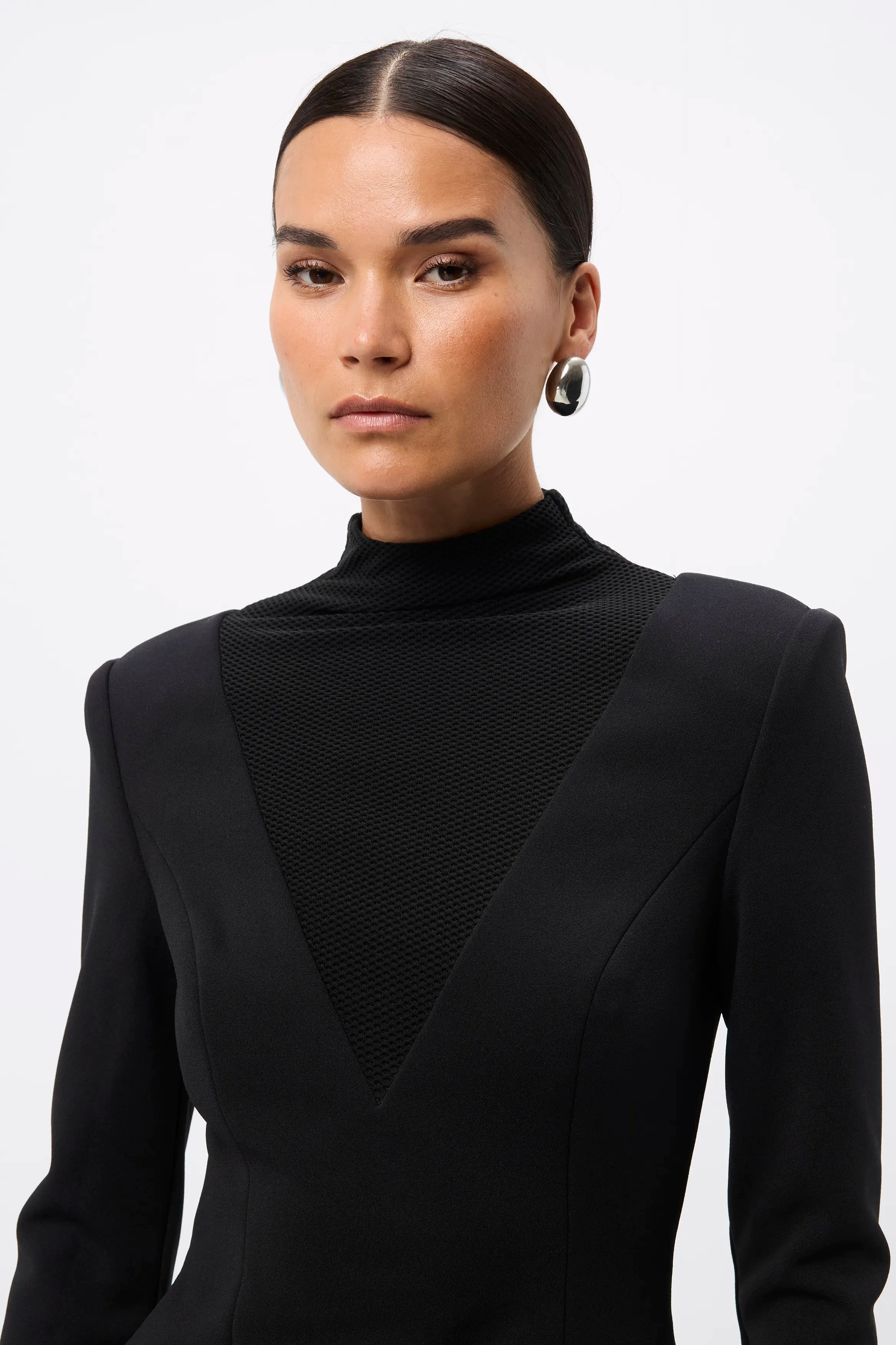 Lure Mini Dress - Mossman | Tailored Mesh Panel Little Black Dress | Image 5