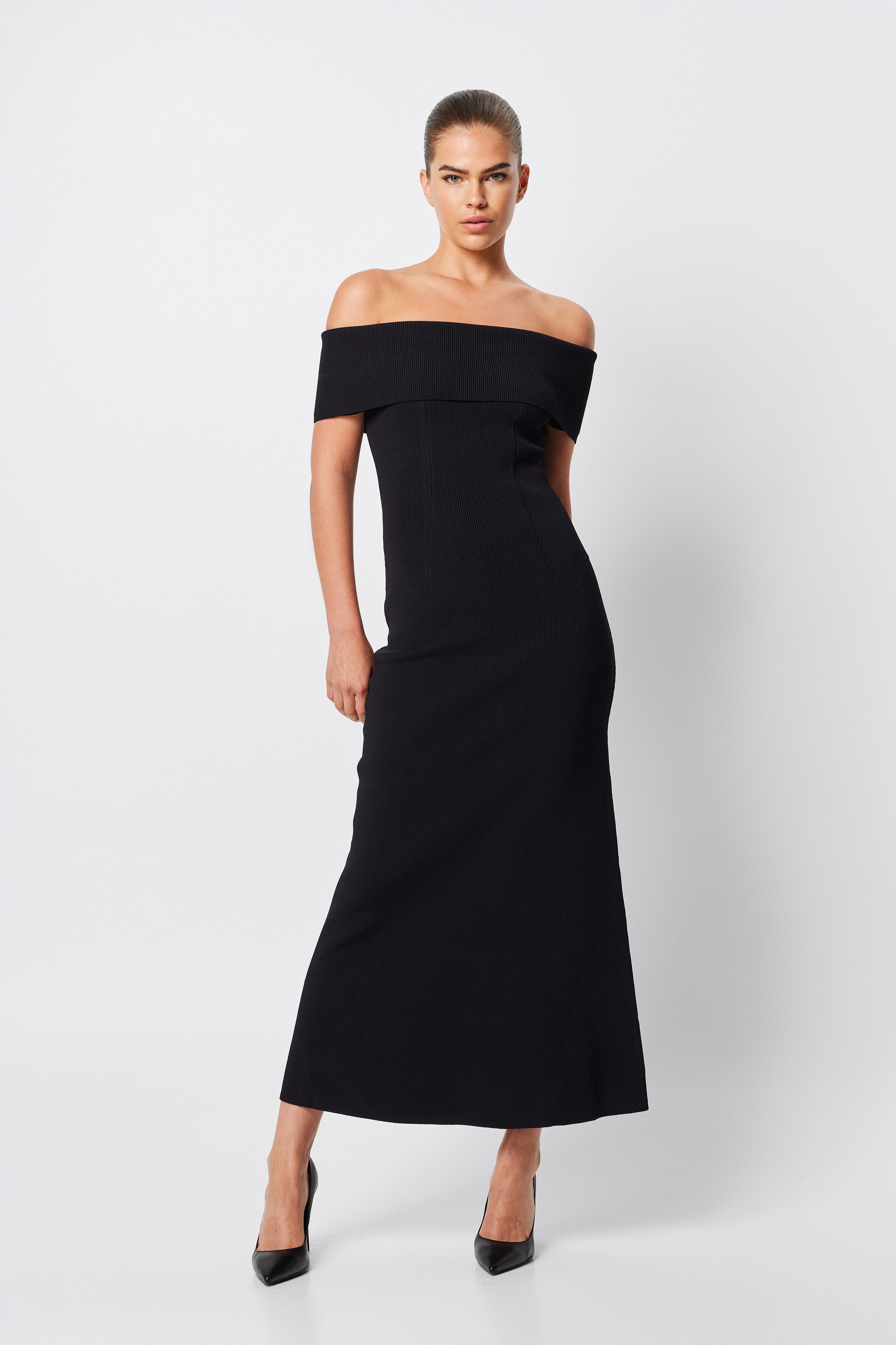 Formal Black Cold Shoulder Midi Dress Black Cold Shoulder Midi