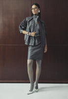 Jordan Jacket - Mossman | Grey Faux Leather Press Stud Bomber | Image 2