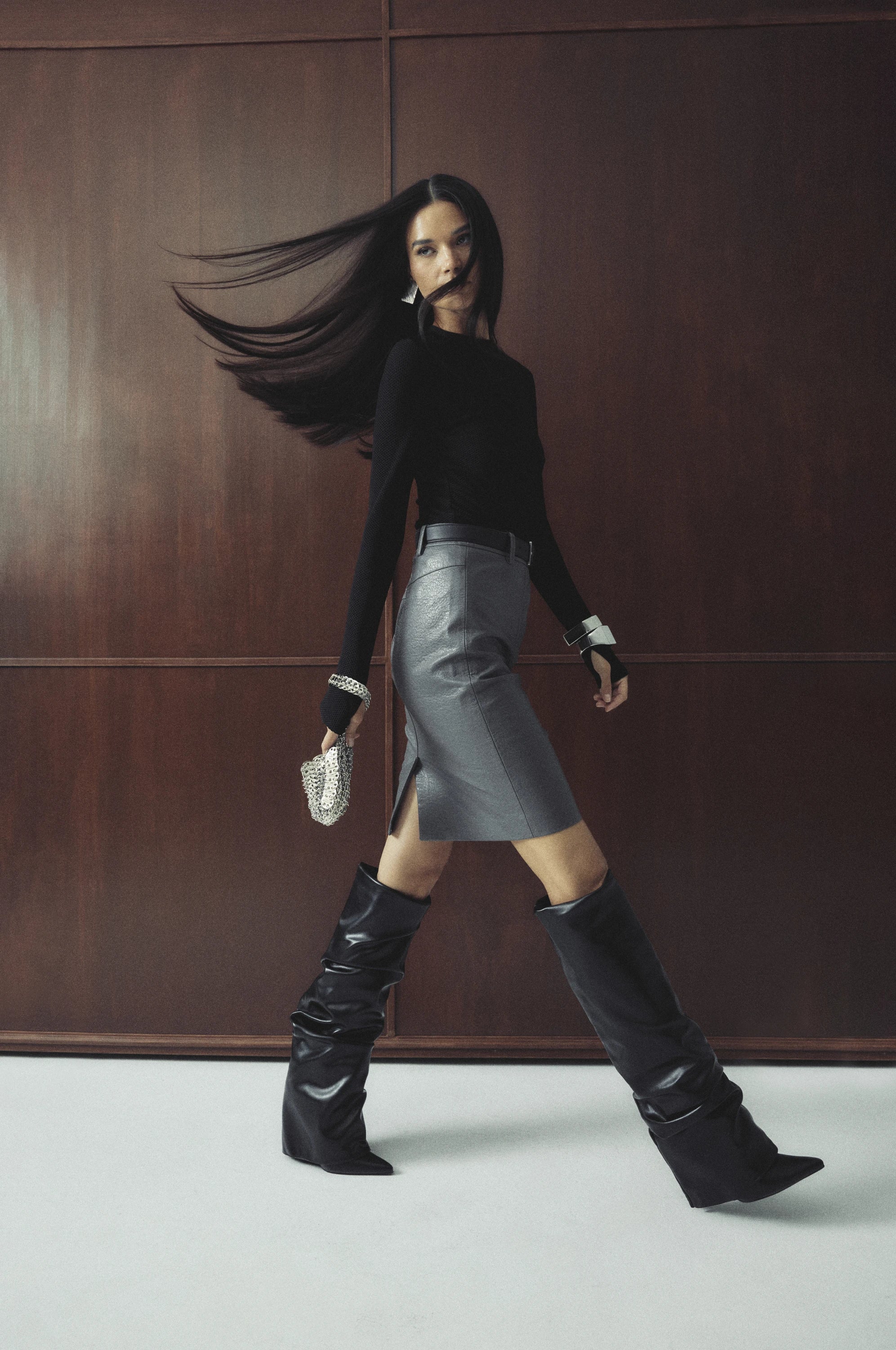 Lure Mesh Top - Mossman | Black Textured Long Sleeve Fitted Tee | Image 2