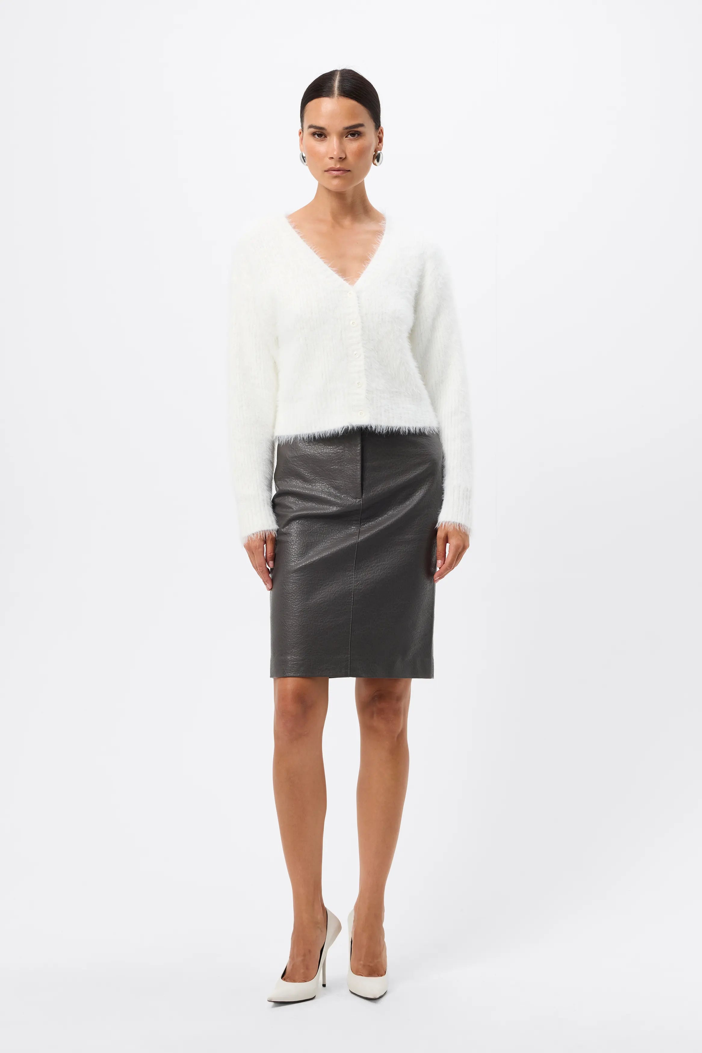 Addison Cardigan - Mossman | White Soft Fluffy Fuzzy Knit Top | Image 7