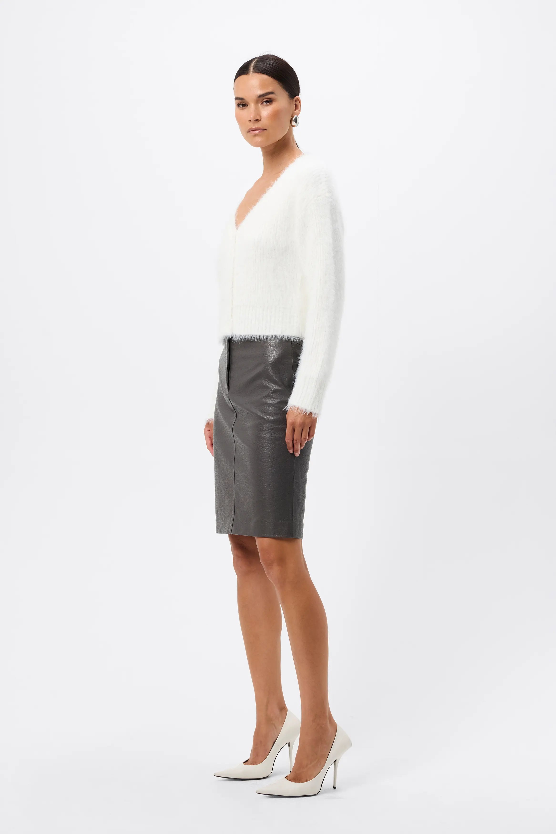 Addison Cardigan - Mossman | White Soft Fluffy Fuzzy Knit Top | Image 4