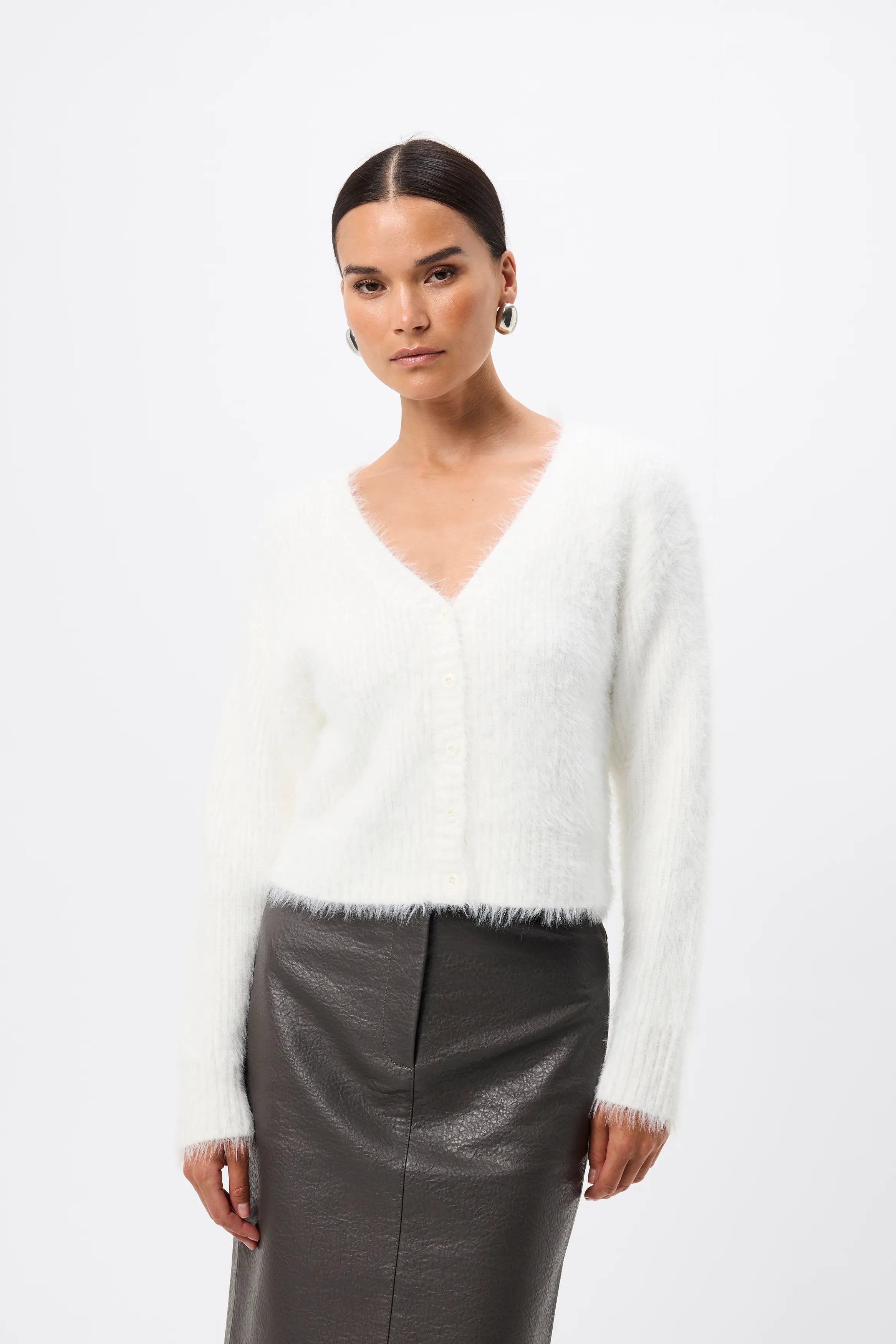 Addison Cardigan - Mossman | White Soft Fluffy Fuzzy Knit Top | Image 1