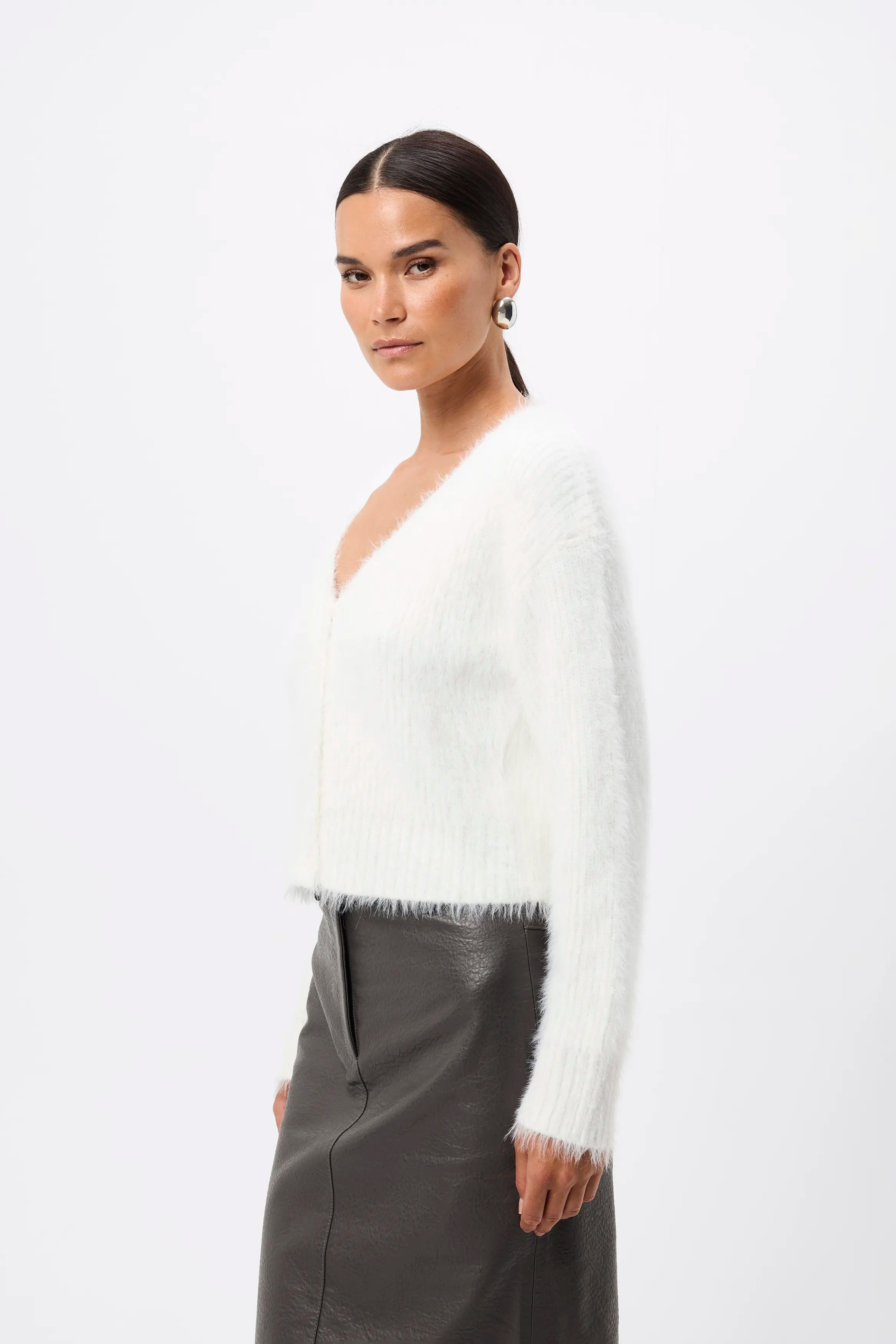 Addison Cardigan - Mossman | White Soft Fluffy Fuzzy Knit Top | Image 6