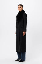 Andrea Coat - Mossman | Black Faux Fur Collar Longline Overcoat | Image 8