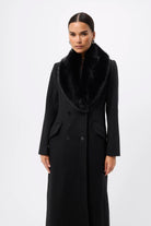 Andrea Coat - Mossman | Black Faux Fur Collar Longline Overcoat | Image 6