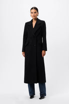 Andrea Coat - Mossman | Black Faux Fur Collar Longline Overcoat | Image 1