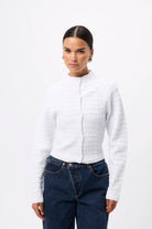 Carter Cardigan - Mossman | White Crocodile Texture Knit Top | Image 1