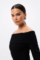 Carter Knit Midi Dress - Mossman | Black Crocodile Off Shoulder Dress | Image 5