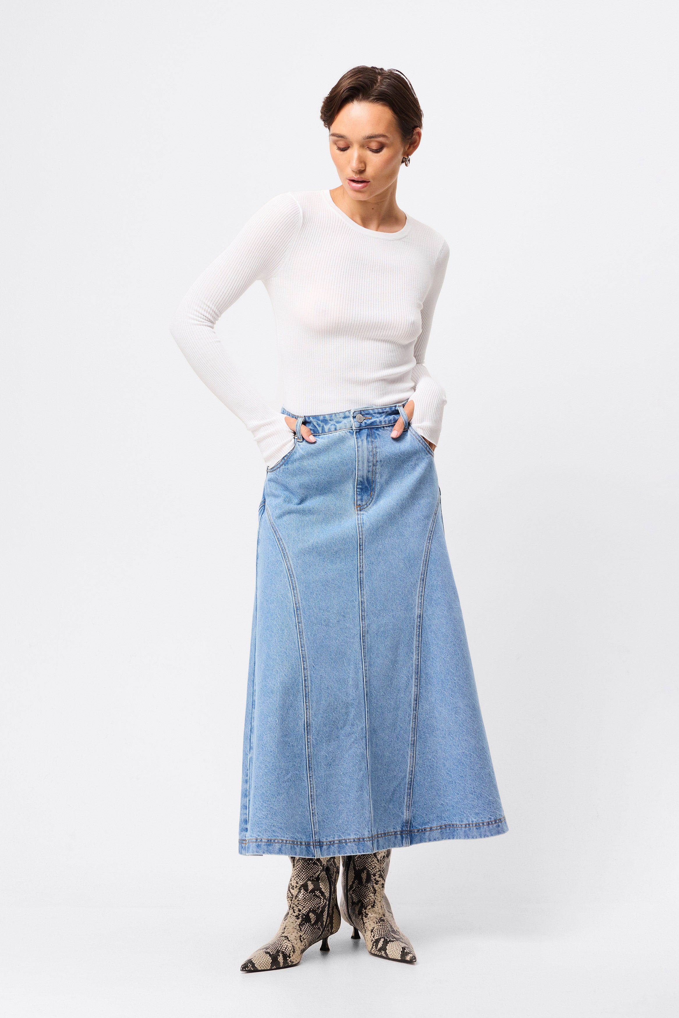 In A Daze Midi Skirt - Mossman | Vintage Blue Denim Long Skirt