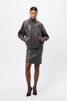 Jordan Jacket - Mossman | Grey Faux Leather Press Stud Bomber | Image 7