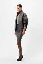 Jordan Jacket - Mossman | Grey Faux Leather Press Stud Bomber | Image 4