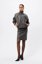 Jordan Jacket - Mossman | Grey Faux Leather Press Stud Bomber | Image 6