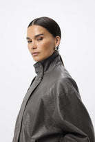 Jordan Jacket - Mossman | Grey Faux Leather Press Stud Bomber | Image 3