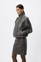 Jordan Jacket - Mossman | Grey Faux Leather Press Stud Bomber | Image 5