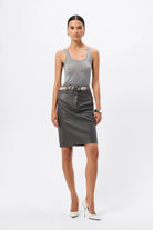 Jordan Pencil Skirt - Mossman | Grey Matte Pebbled Leather Midi Skirt | Image 1