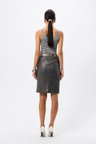 Jordan Pencil Skirt - Mossman | Grey Matte Pebbled Leather Midi Skirt | Image 8