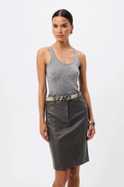 Jordan Pencil Skirt - Mossman | Grey Matte Pebbled Leather Midi Skirt | Image 4