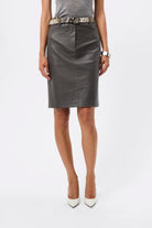 Jordan Pencil Skirt - Mossman | Grey Matte Pebbled Leather Midi Skirt | Image 6