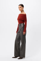 Jordan Wide Leg Pant - Mossman | Grey Pebbled Leather High Waisted Fit | Image 3