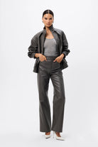 Jordan Wide Leg Pant - Mossman | Grey Pebbled Leather High Waisted Fit | Image 5