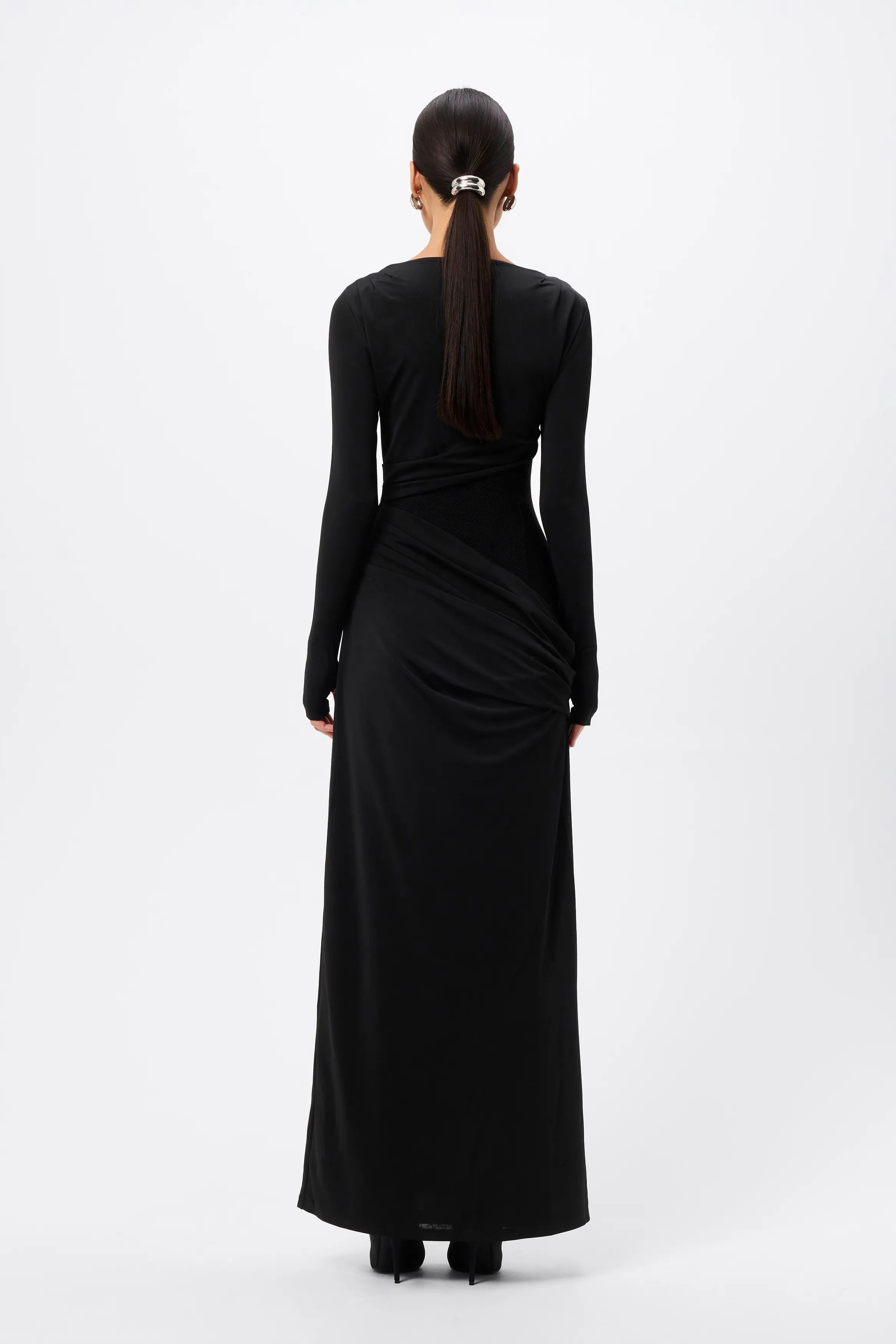 Lure Maxi Dress - Mossman | Black Mesh Panelled Long Sleeve Dress | Image 7