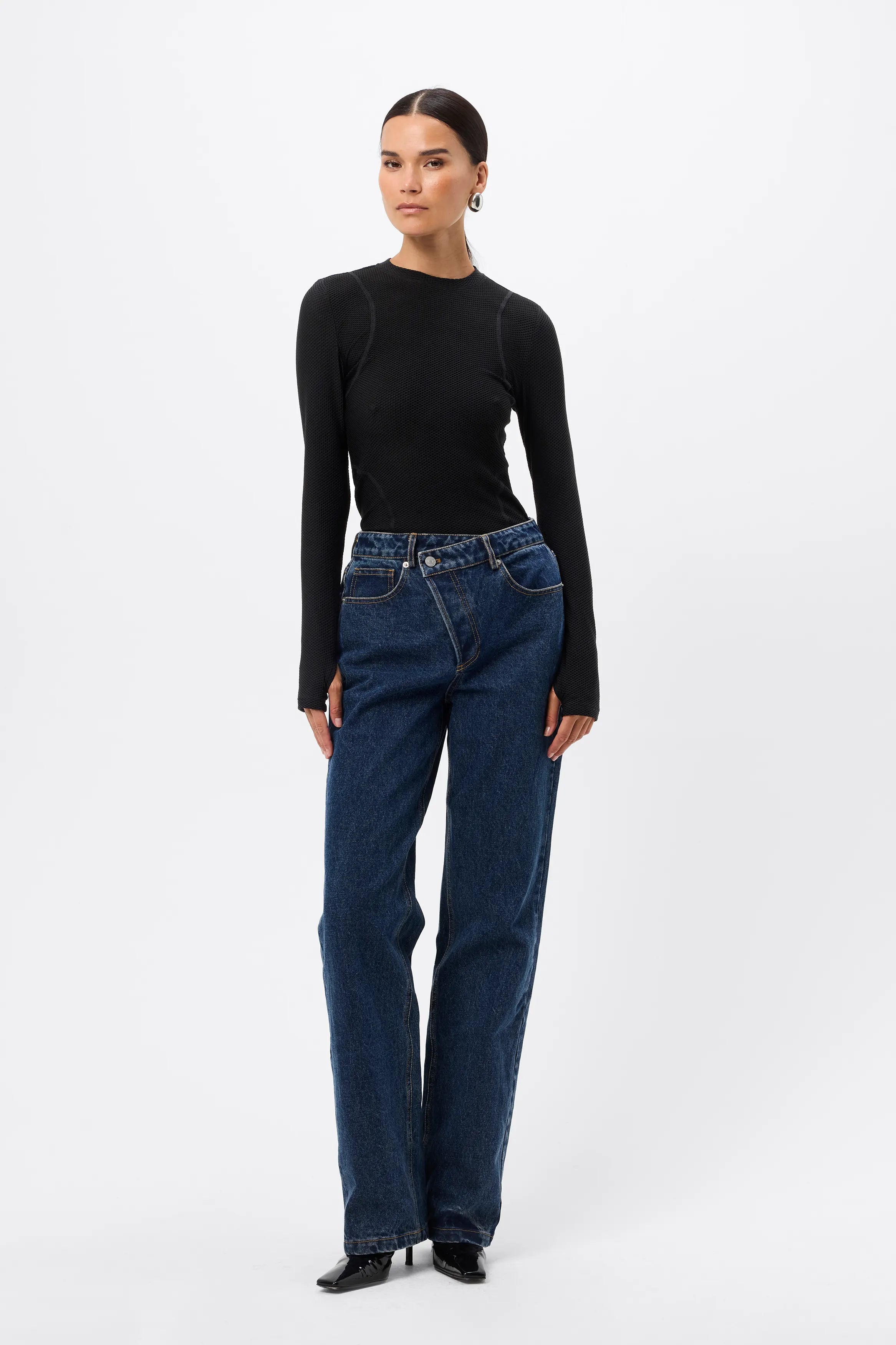 Lure Mesh Top - Mossman | Black Textured Long Sleeve Fitted Tee | Image 4