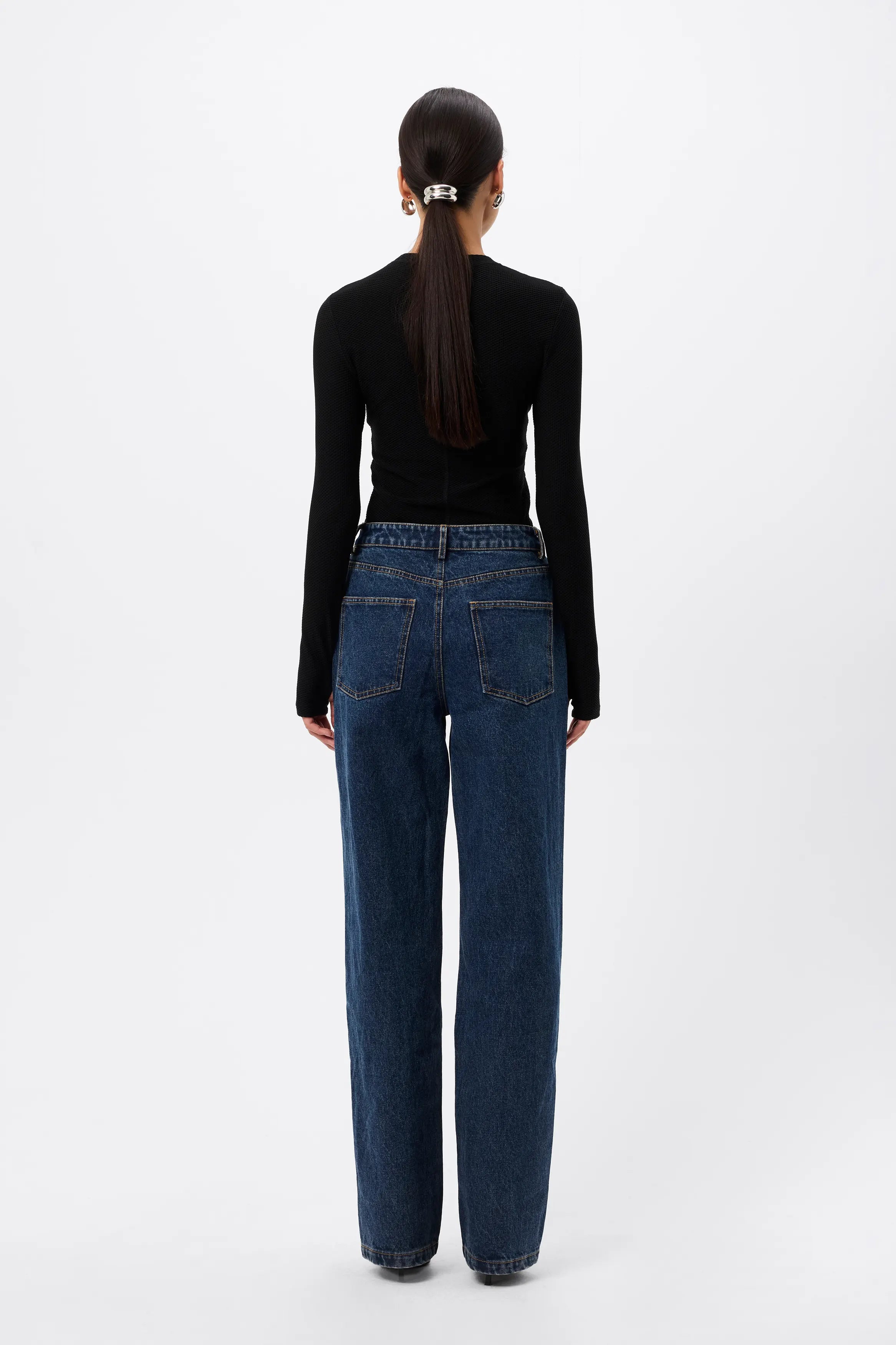 Lure Mesh Top - Mossman | Black Textured Long Sleeve Fitted Tee | Image 8