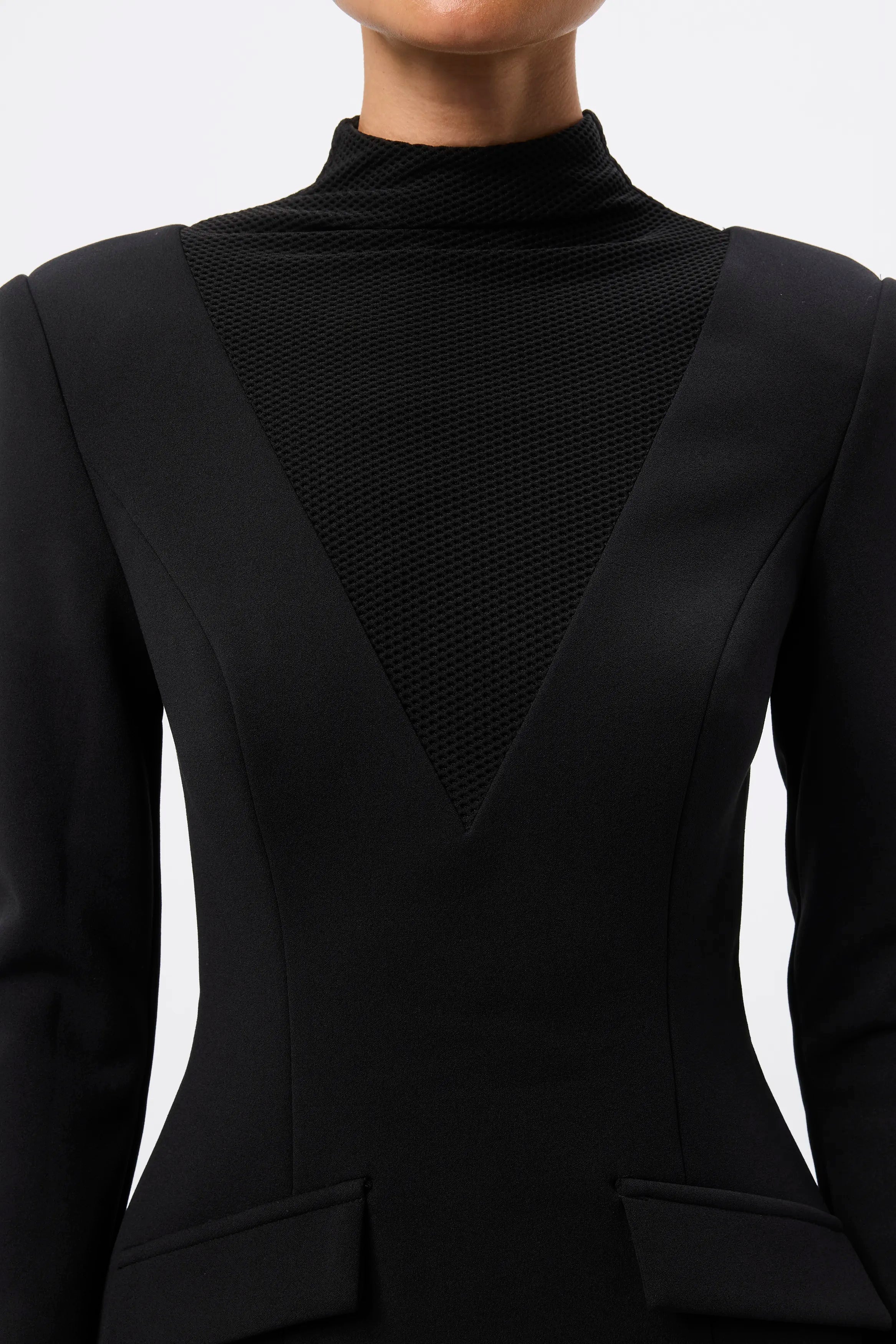 Lure Mini Dress - Mossman | Tailored Mesh Panel Little Black Dress | Image 3