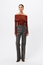 Maine Off Shoulder Merino Top - Mossman | Red Women's Knit Top | Image 6