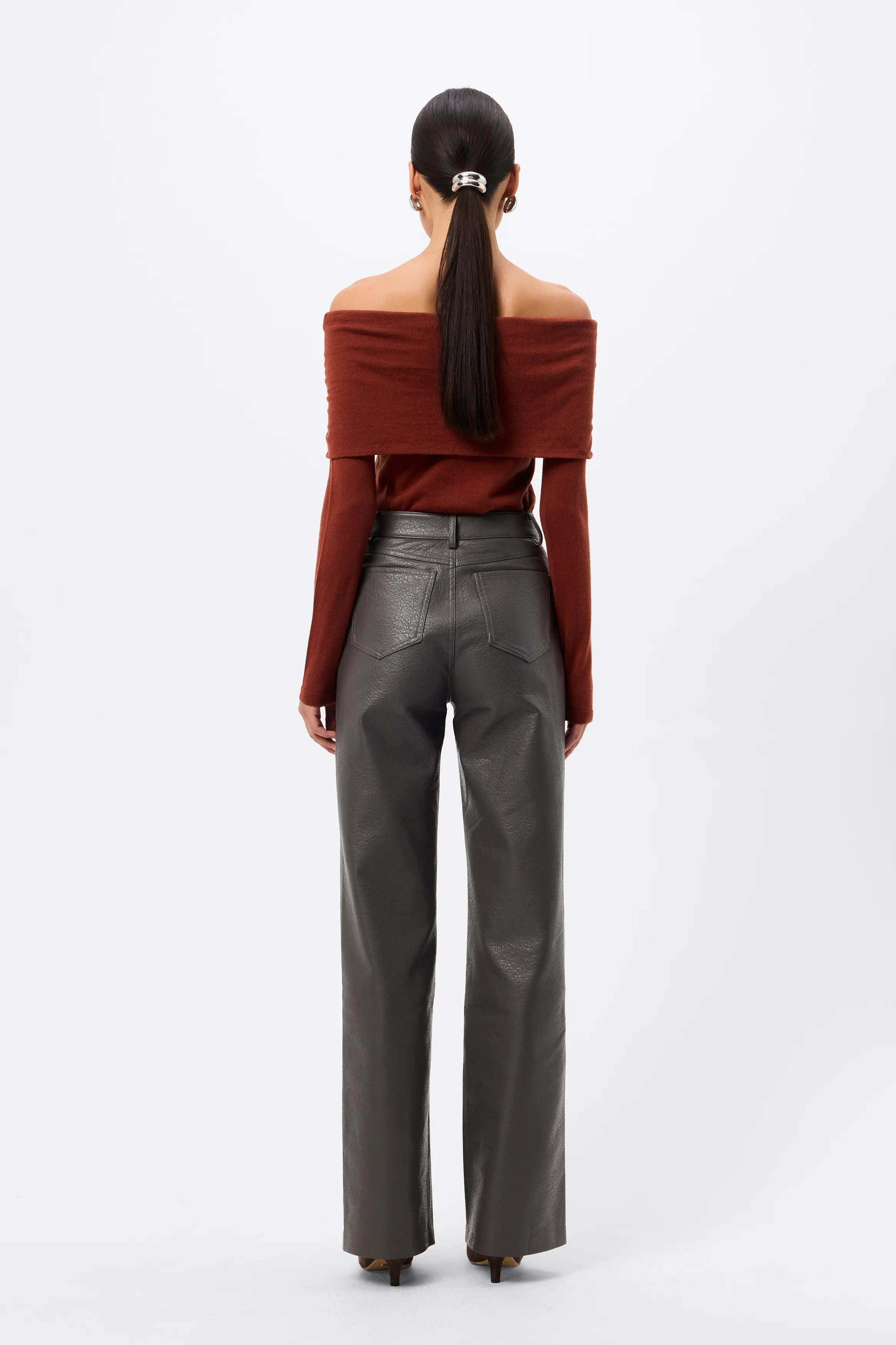 Maine Off Shoulder Merino Top - Mossman | Red Women's Knit Top | Image 7
