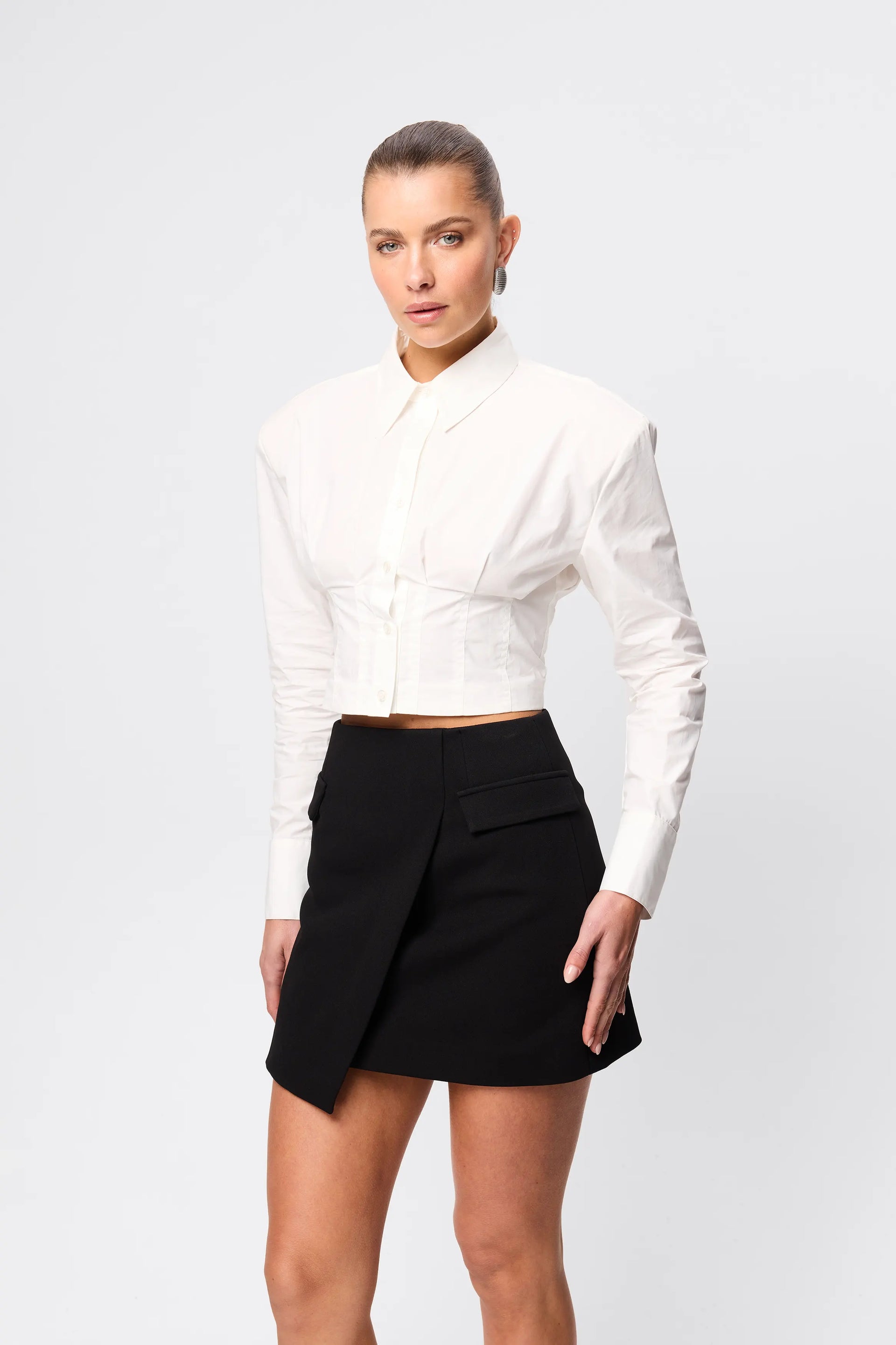 On My Way Mini Skirt - Mossman | Women's Black A-Line Wrap Mini Skirt