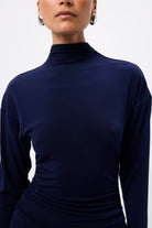 On & On Maxi Dress - Mossman | Navy Stretch Jersey Long Sleeve Dress | Image 3