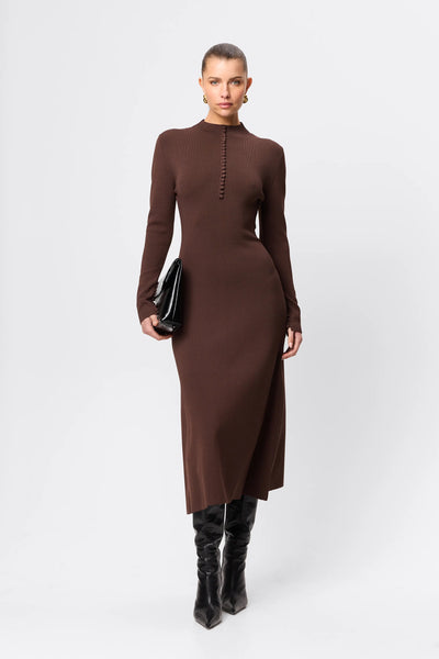 Windsor Midi Dress - Mossman | Chocolate Brown Milano Crepe Knit Dress Windsor Midi Dress - Mossman | Chocolate Brown Milano Crepe Knit Dress